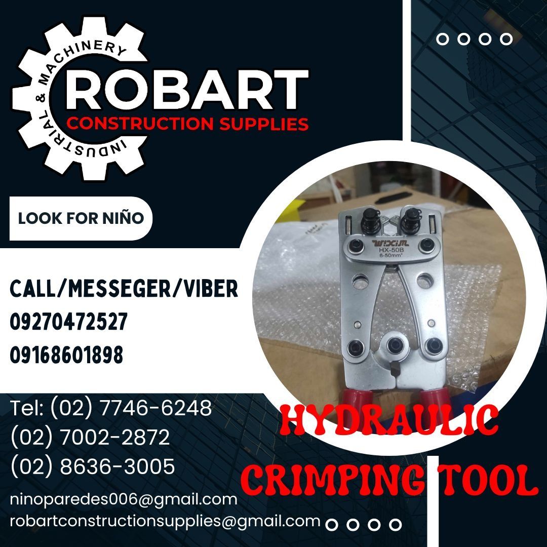 HYDRAULIC CRIMPING TOOL (Category: Construction Tools & Equipment) located in Manila. Submitted by ninoparede24925 (Listing ID 1293644611, Image 1). Description: HYDRAULIC CRIMPING TOOL Size: Range:6-50mm² AWG:10-1/0AWG Model: HX-50B - - FOR INQUIRES: 𝓟𝓵𝓮𝓪𝓼𝓮 𝓬𝓪𝓵𝓵 :09270472527 09168601898 Look for:Niño Paredes Tel: (02) 7746-6248 (02) 7002-2872 (02) 8636-3005 𝑴𝒂𝒏𝒊𝒍𝒂 𝑶𝒇𝒇𝒊𝒄𝒆: 1405 𝒀𝒖𝒔𝒆𝒄𝒐 𝒔𝒕 𝑺𝒕𝒂 𝑪𝒓𝒖𝒛. 𝑴𝒂𝒏𝒊𝒍𝒂