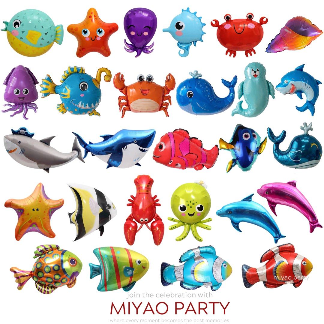 In Stock> Large Fish Foil Balloon / Fish Octopus Starfish Lobster Seahorse  Nemo Dory Shark Crab Dolphin Whale Anglerfish Sea Marine Ocean Theme /  Happy Birthday Party Event Decoration / 10 For