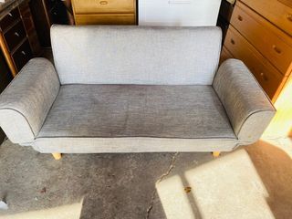 JAPAN SURPLUS FURNITURE LOW GRAY SOFA BED BULKY FOAM   SIZE 58.5-66L x 24-38.5 x 10H in inches 16"SANDALAN HEIGHT 24"SEAT HEIGHT 21.5"ARMREST  (AS-IS ITEM) IN GOOD CONDITION