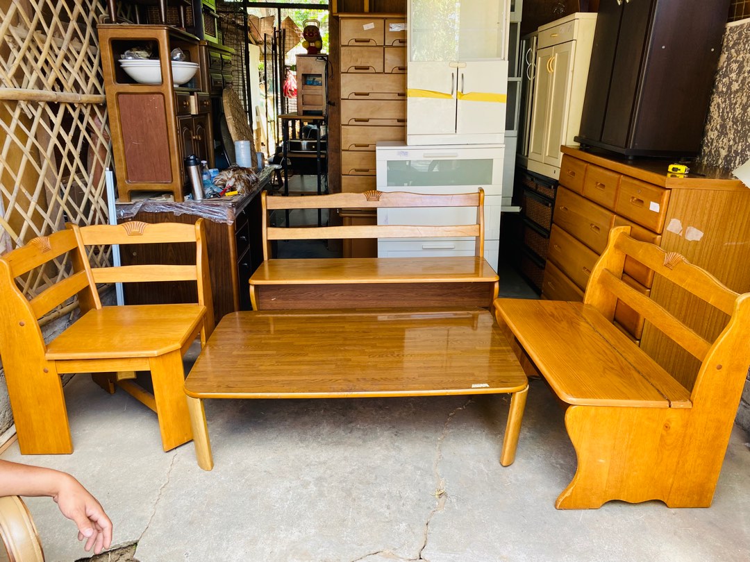 JAPAN SURPLUS FURNITURE SOLID WOOD WOODEN SOFA SET WITH CENTER TABLE 2 ...