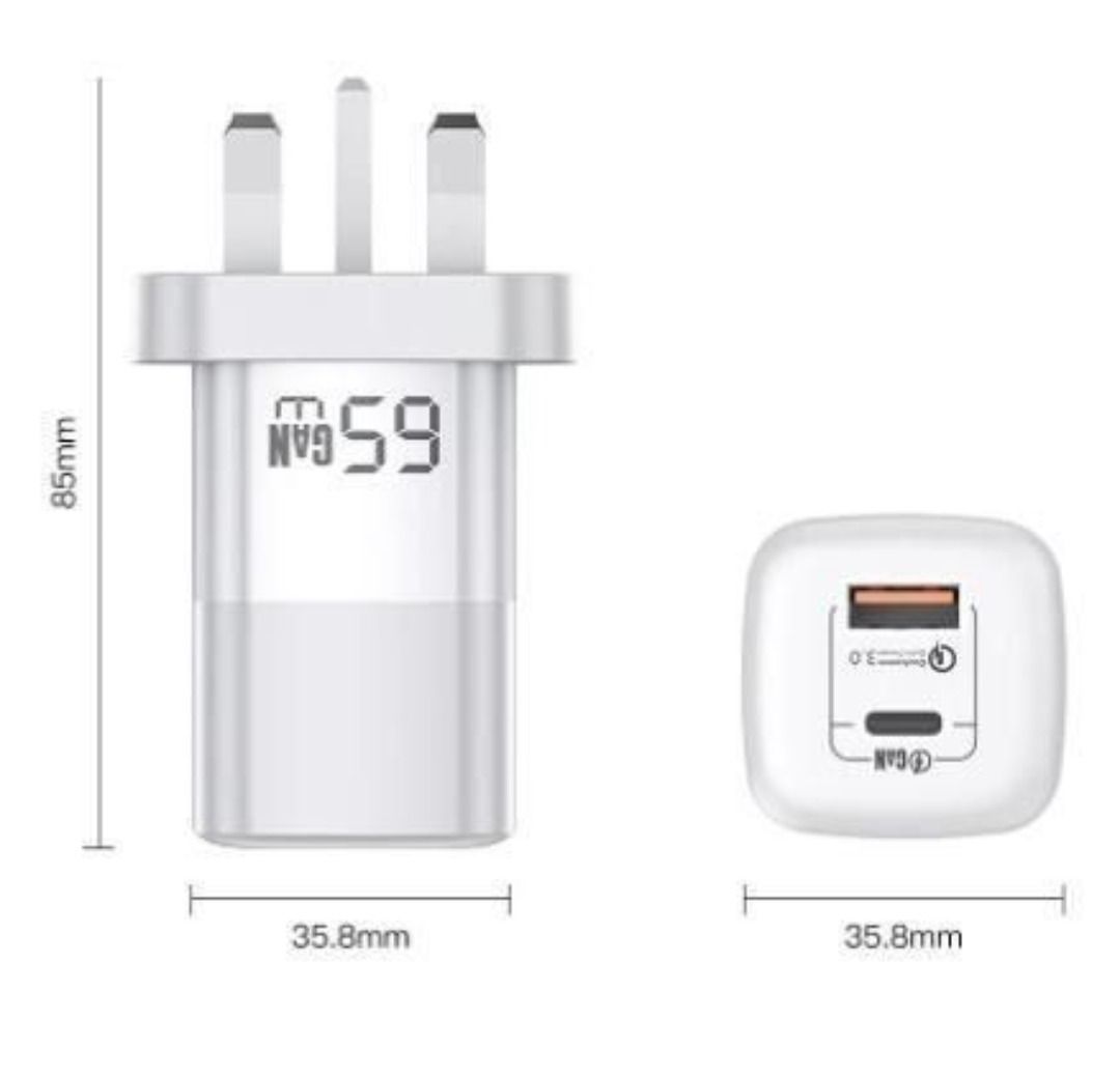 Kuulaa 65w GAN Charger USB-A+TYPE-C, Mobile Phones Gadgets