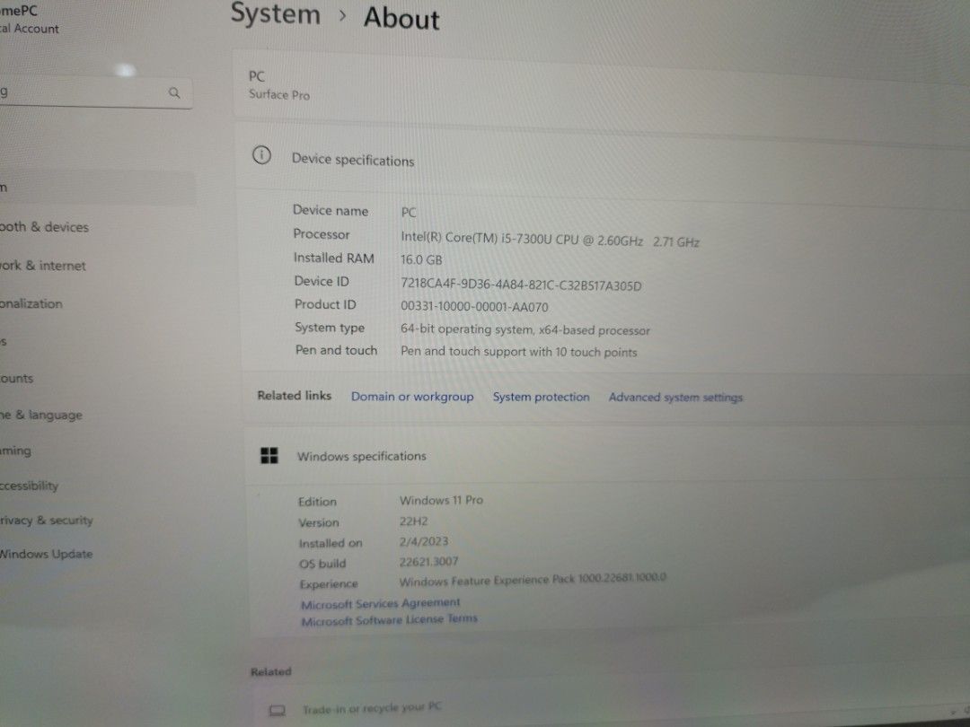 Microsoft Surface Pro 5 i5/7th/16/256 Excellent Battery Health with