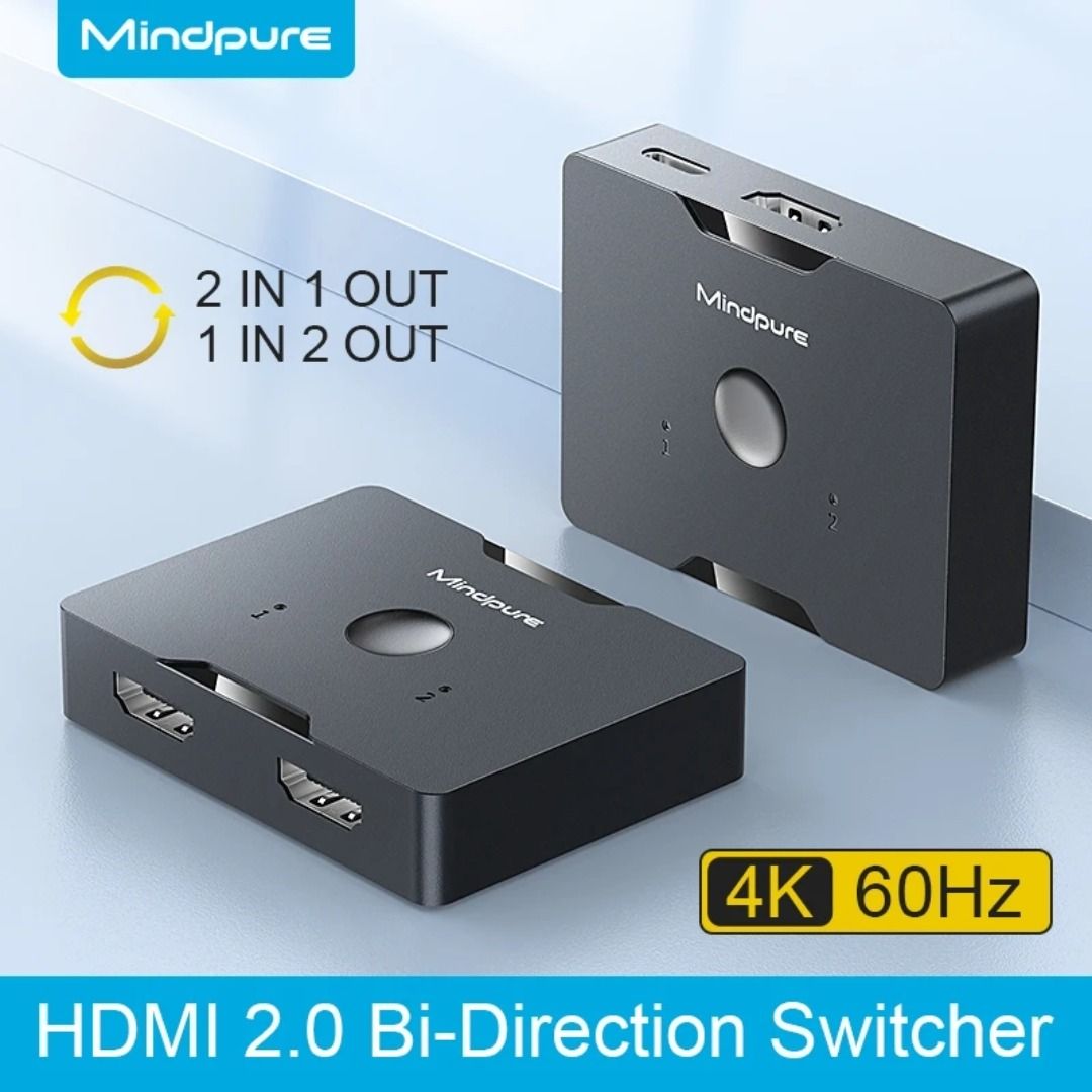 Mindpure HDMI 2.0 Switcher 4K 60HZ Bi Direction 1x2 2x1 Adapter 2 in 1 Out 2K 120HZ for TV Xiaomi PS4 5 TV Box HDMI Bi Direction Switcher 2in1 Computers Tech Parts Accessories Cables