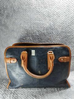 Navy Blue Brown Leather Duffel Bag