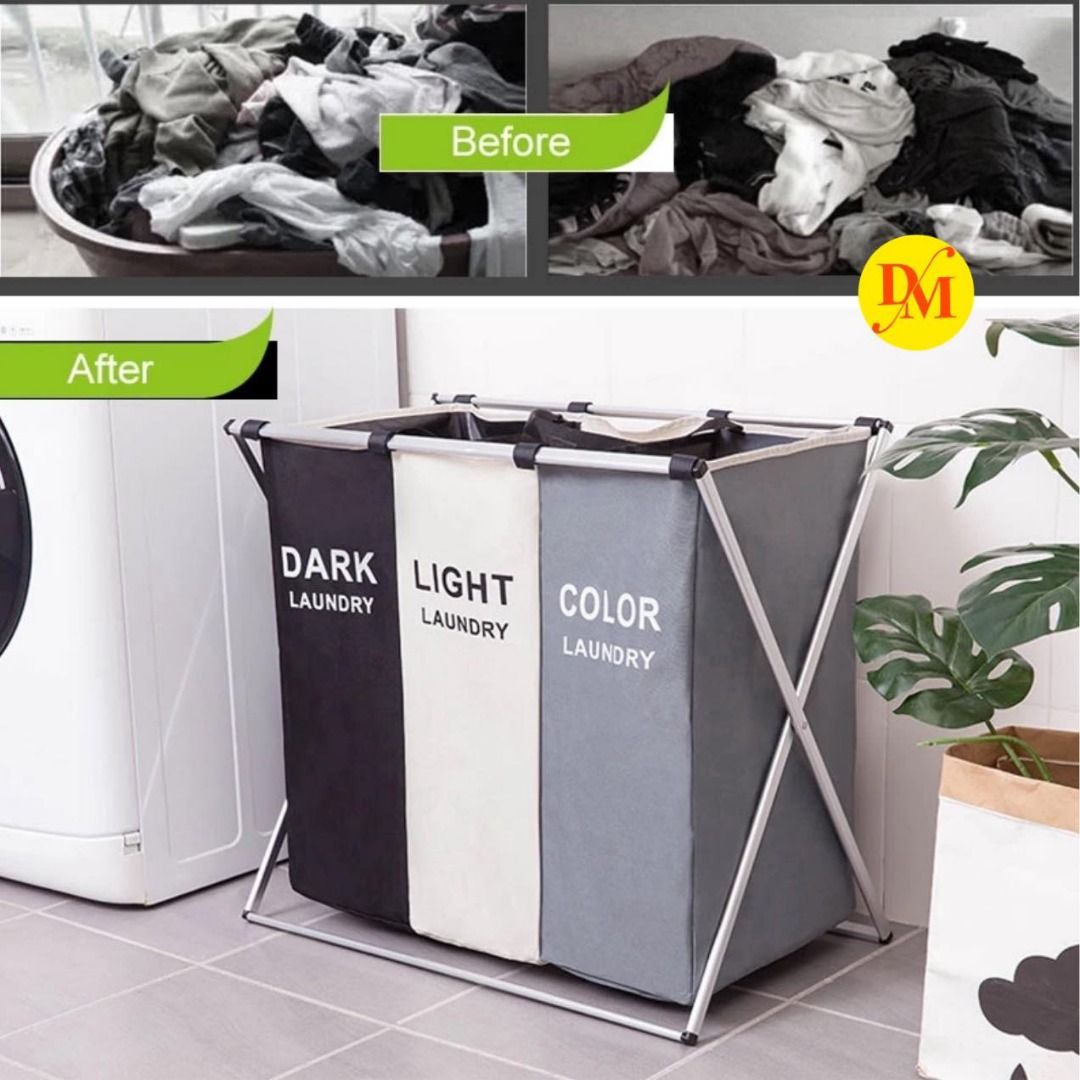 Oxford Laundry Bag (Category: Laundry Baskets) located in Quezon City. Submitted by magicgerry (Listing ID 1293560050, Image 3). Description: Oxford Laundry Bag (P700.00) > 3-Compartment Foldable Oxford Laundry Bag Storage Organizer with Metal Legs .