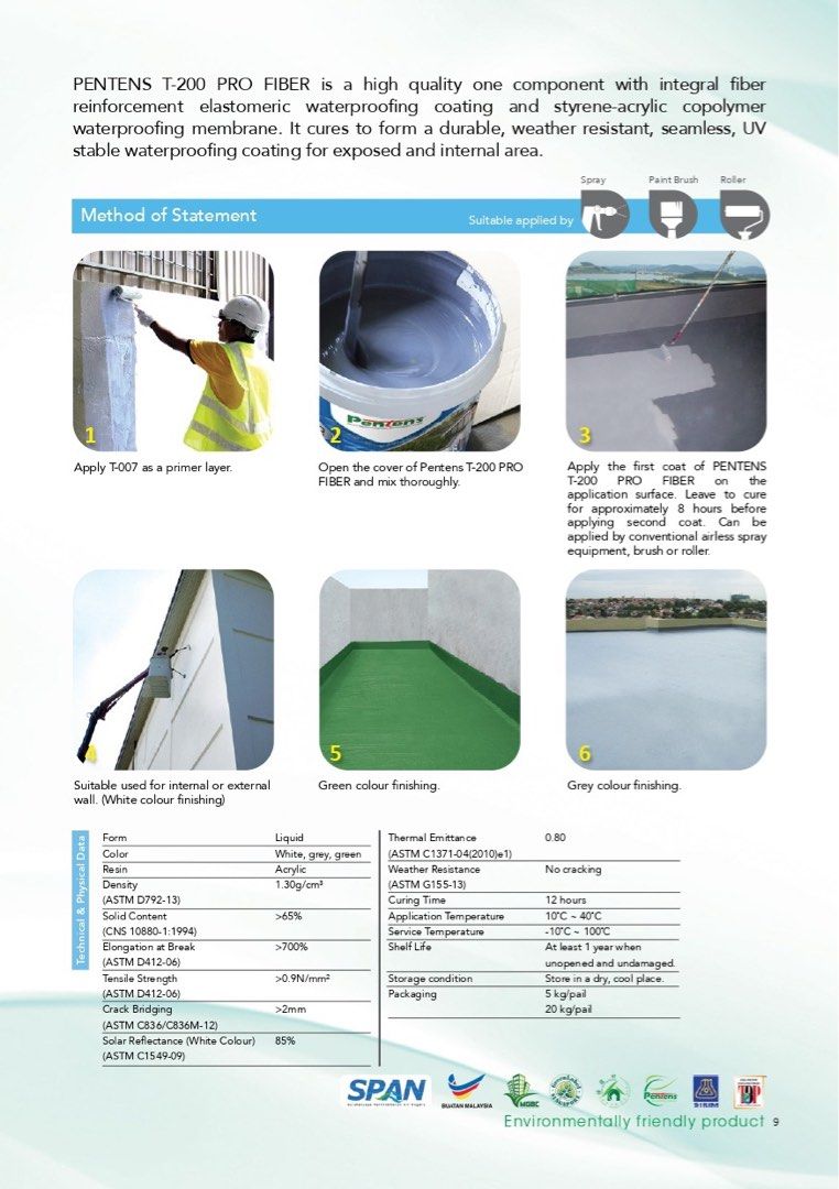 PENTENS T-200 Pro Fiber Ultimate Elastic Acrylic Waterproofing Coating ...
