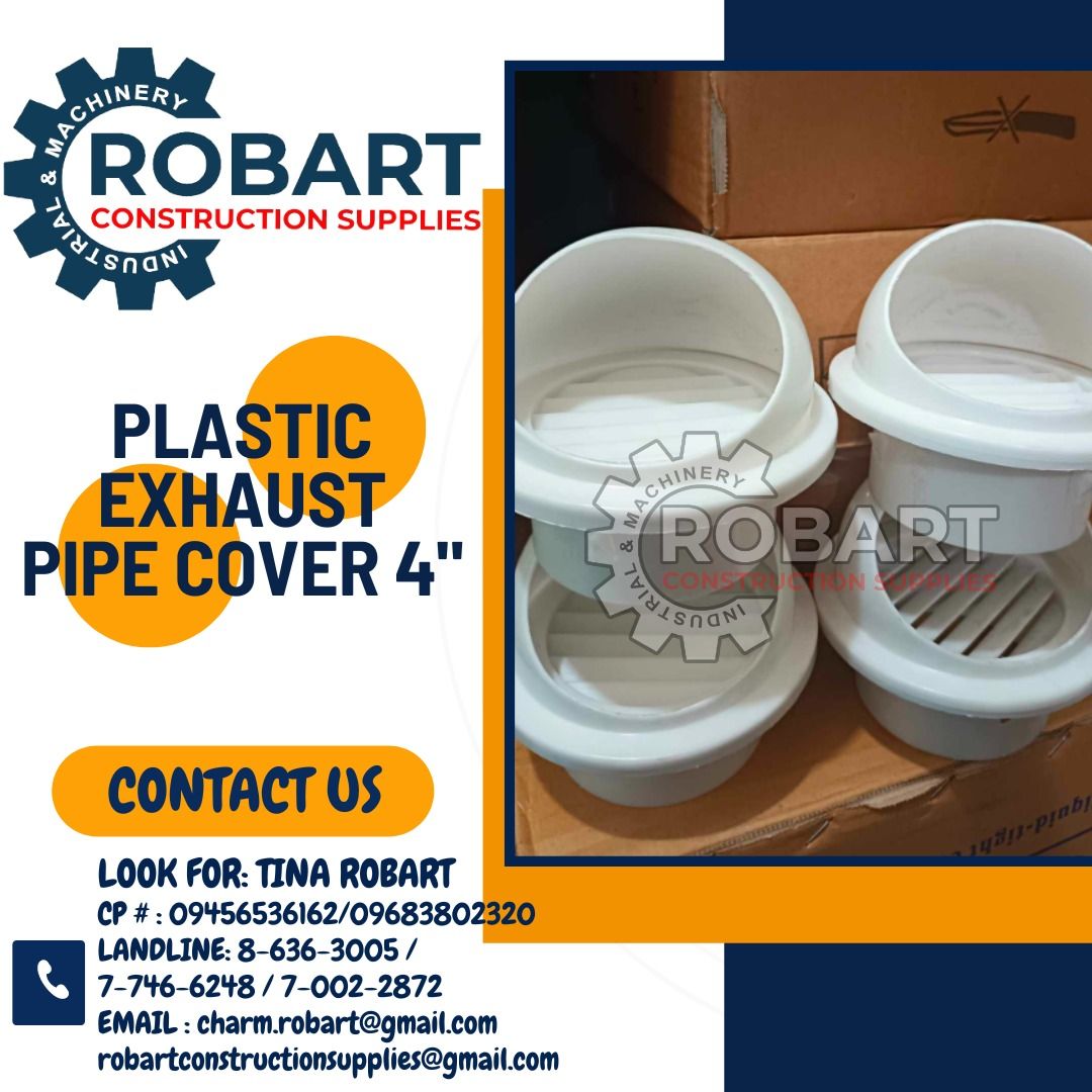 Plastic Exhaust Pipe Cover 4" (Category: Construction & Building Materials) located in Manila. Submitted by tina.sales (Listing ID 1293616978, Image 1). Description: Plastic Exhaust Pipe Cover 4" ₱140 SEND US MESSAGE FOR INQUIRIES ‼️‼️ ~~TINA ROBART~~ 0 9 4 5 6 5 3 6 1 6 2 0 9 6 8 3 8 0 2 3 2 0 LANDLINE: 8 6 3 6 3 0 0 5 / 7 7 4 6 6 2 4 8 / 7 0 0 2 2 8 7 2 EMAIL : c h a r m.r o b ar t @ g m a i l.c o m r o b a r t c o n s t r u c t i o n s u p p l