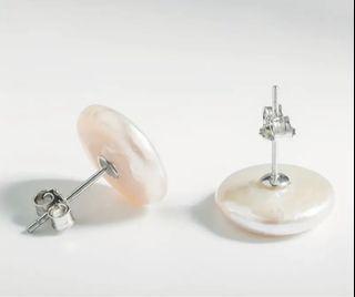 Real Freshwater  Pearl Earring Coin Pearl