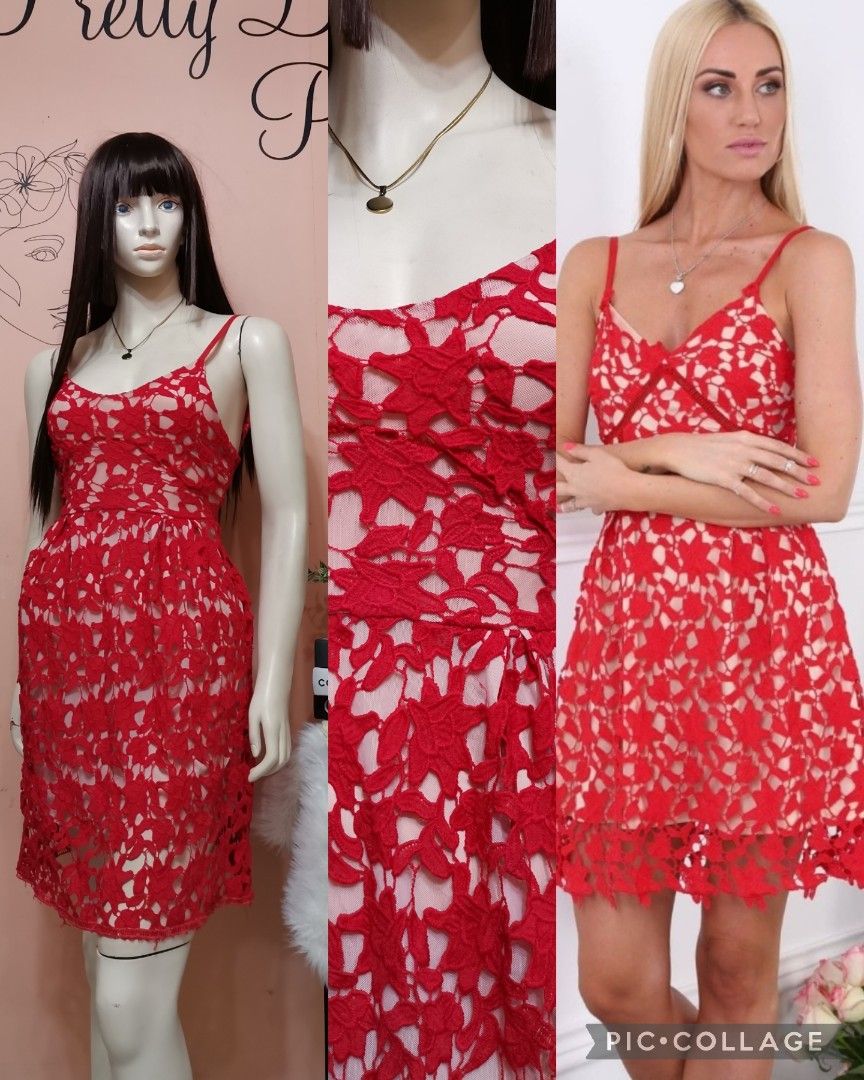 strapless open back dress Beautiful in Red Lace Petite Midi Dress X-Small