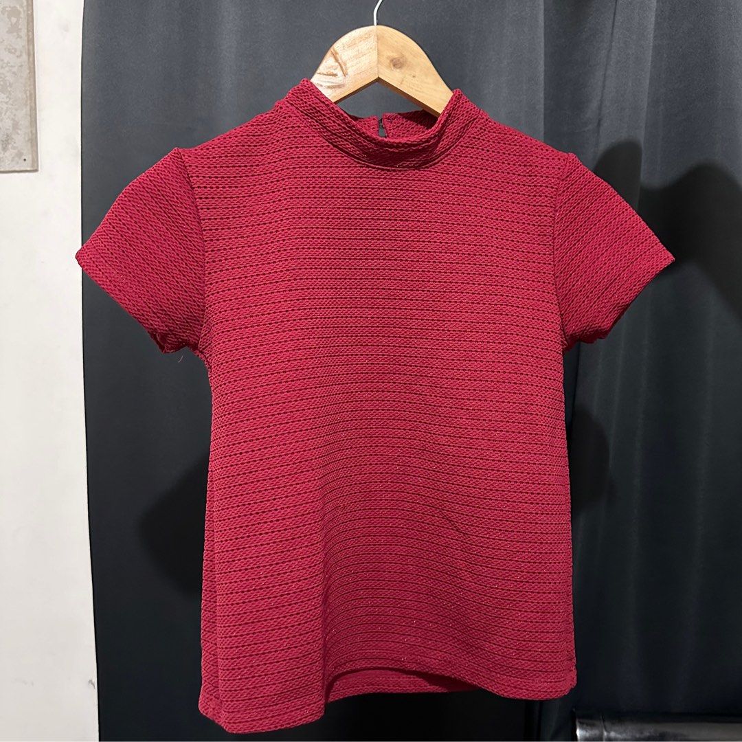 Red Turtle Neck Shirt/Blouse (Category: Blouses) located in Manila. Submitted by bdgdeclutters (Listing ID 1293615865, Image 2). Description: Bought in SM Department Store With glitter detail Nice and thick fabric Fits small frames.