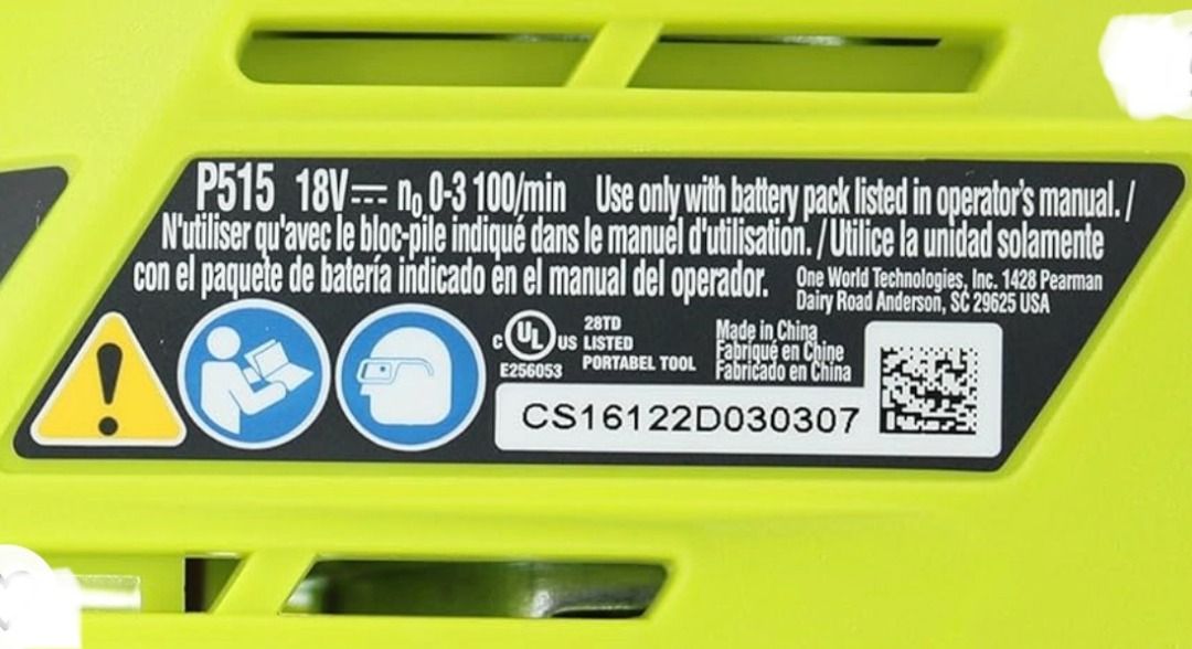 Ryobi P515 18V 7/8 Inch Stroke Length 3,100 RPM Lithium Ion Cordless