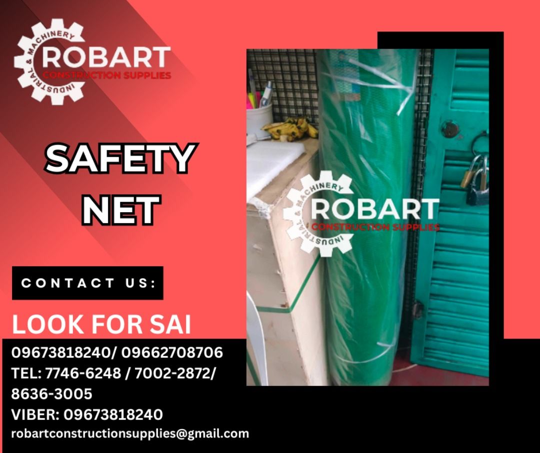 Safety Net (Category: Construction Tools & Equipment) located in Manila. Submitted by sairobart375609 (Listing ID 1293569458, Image 1). Description: Safety Net 3/8" x 2m x 90mtrs ROBART CONSTRUCTION SUPPLIES For inquiries: For FAST TRANSACTION: Sai Robart - 09673818240 / 09662708706 Vbr: Robart Sai - 09673818240 sairobart3@gmail. com Office Address: 1405 Yuseco St. Sta. Cruz Manila 7746-6248 , 7216-7605 ,7002-2872, 8-6363005 09351427044 096039478