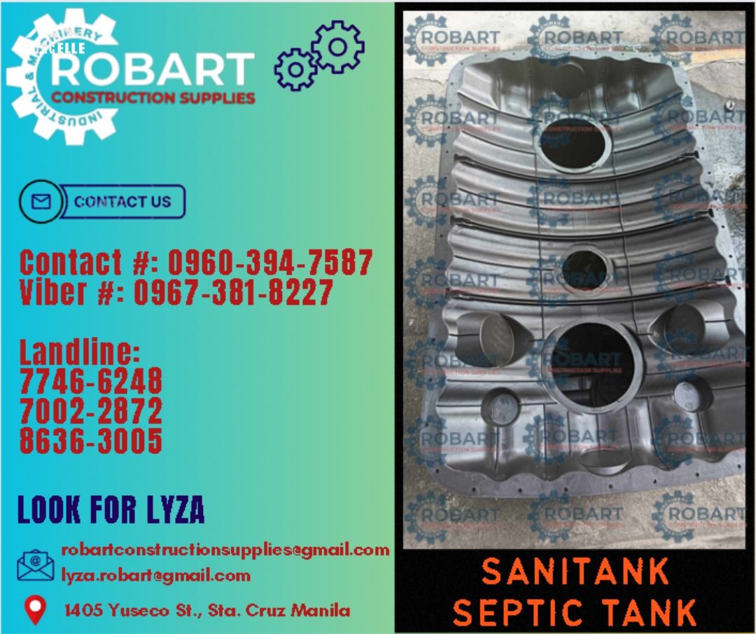 SaniTank Septic Tank (Category: Construction Tools & Equipment) located in Manila. Submitted by lyzarobart1999 (Listing ID 1293639710, Image 1). Description: SaniTank Septic Tank MODEL: SNSP-1000 𝐒𝐄𝐍𝐃 𝐔𝐒 𝐌𝐄𝐒𝐒𝐀𝐆𝐄 𝐅𝐎𝐑 𝐈𝐍𝐐𝐔𝐈𝐑𝐈𝐄𝐒 ‼️ 0 9 6 7 3 8 1 8 2 2 7 0 9 6 0 3 9 4 7 5 8 7 𝐋𝐚𝐧𝐝𝐥𝐢𝐧𝐞 𝐍𝐮𝐦𝐛𝐞𝐫𝐬: 𝟕 𝟕 𝟒 𝟔 - 𝟔 𝟐 𝟒 𝟖 / 𝟕 𝟎 𝟎 𝟐 - 𝟐 𝟖 𝟕 𝟐 / 𝟖 𝟔 𝟑 𝟔 - 𝟑 𝟎 𝟎 𝟓 𝐋𝐎𝐎𝐊 𝐅𝐎𝐑 𝐋𝐘𝐙𝐀 𝘌𝘮𝘢𝘪𝘭: 