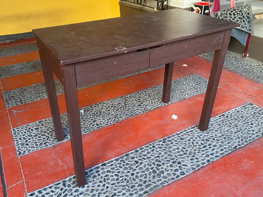 Slim Desk / Console Table (Category: Tables & Sets) located in Paranaque City. Submitted by monicaseb (Listing ID 1293721759, Image 2). Description: - LWH: 40" x 20" x 30" - signs of use: damaged/chipped part on side (photo 8) - tape residue on surface (photos 9 & 10) but can easily cleaned off - surface will be cleaned before shipping Pickup only - BF Paranaque.