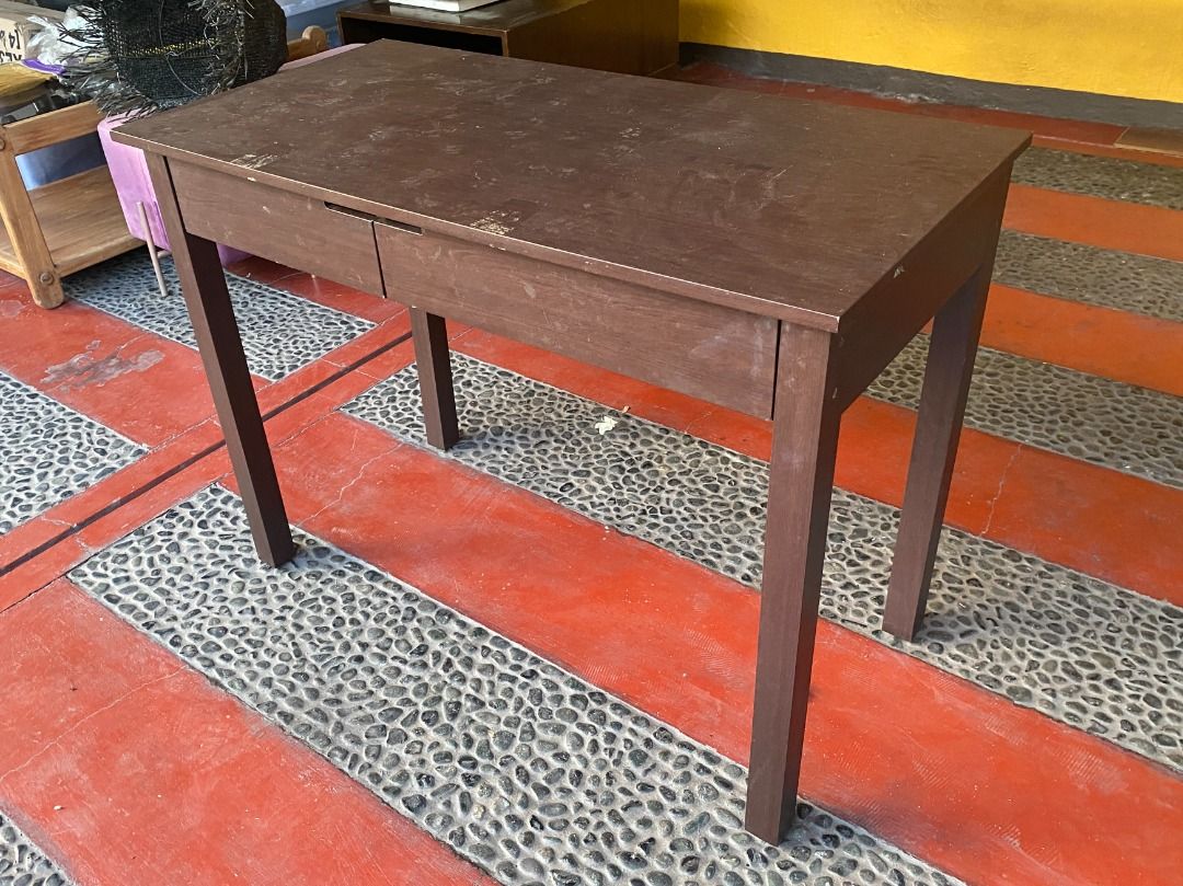 Slim Desk / Console Table (Category: Tables & Sets) located in Paranaque City. Submitted by monicaseb (Listing ID 1293721759, Image 3). Description: - LWH: 40" x 20" x 30" - signs of use: damaged/chipped part on side (photo 8) - tape residue on surface (photos 9 & 10) but can easily cleaned off - surface will be cleaned before shipping Pickup only - BF Paranaque.