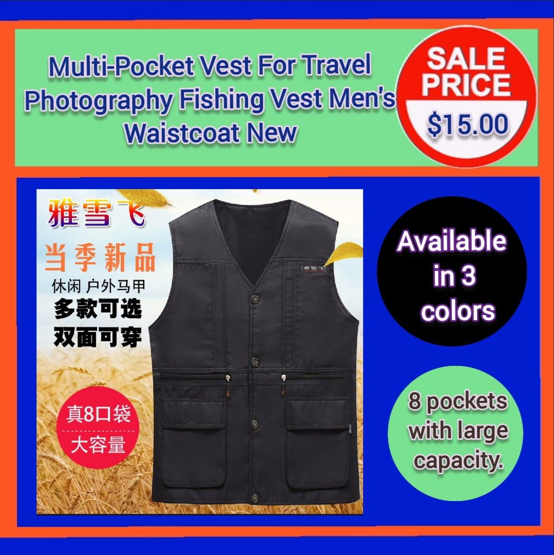 Spring and Autumn Outdoor Casual Multi-Pocket Vest Middle-Aged and Elderly  Travel Photography Fishing Vest Men's Waistcoat New