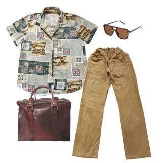[STYLE BUNDLE] 90s vintage/ retro/ Goblincore Earthtones printed buttondown shirt and Brown Canvas Jeans set