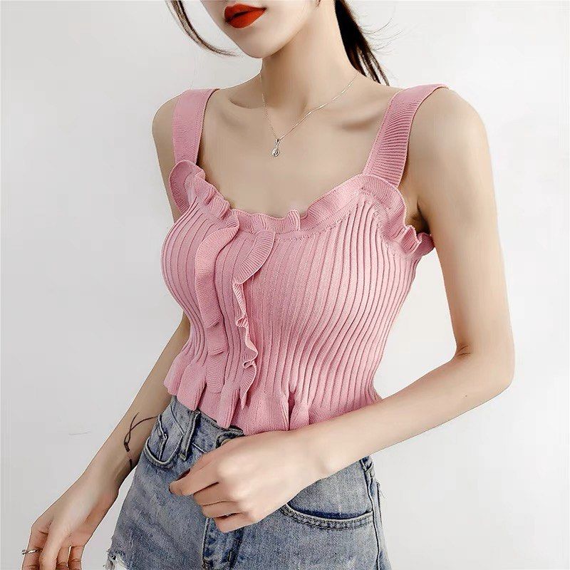 Tops Camisole Cardigan Knitwear  Aesthetic Korean Summer Outfit