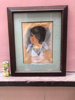 Vintage 23x19 inches Wooden Frame with Watercolor Painting