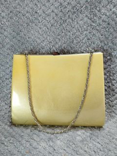 Yellow Leather Chain Clutch Bag
