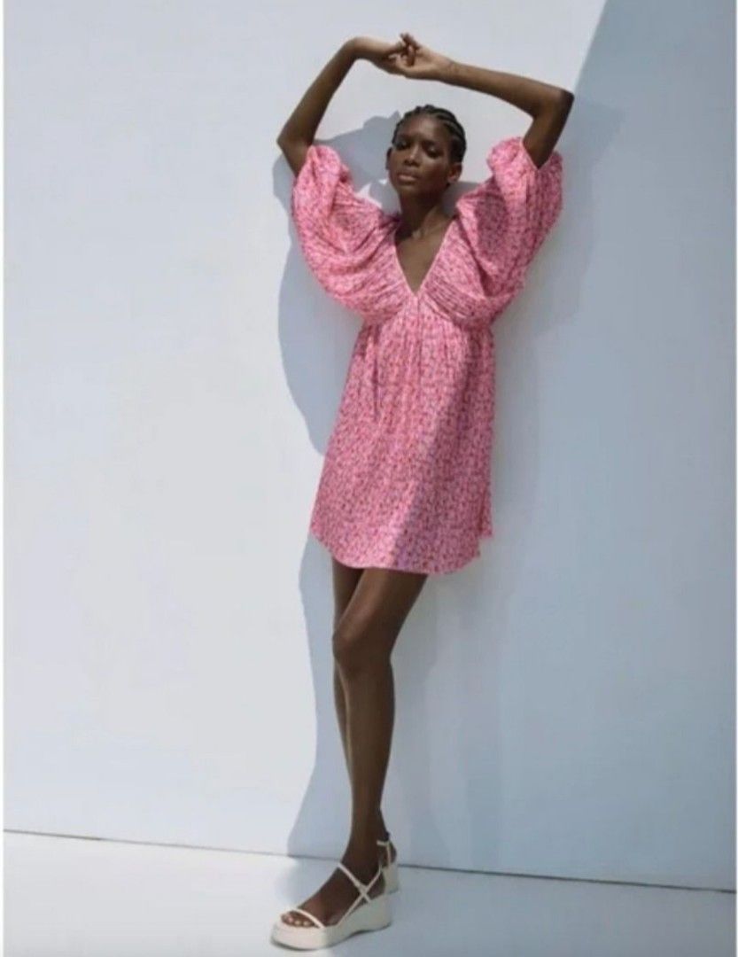 Pink pleated dress zara clearance