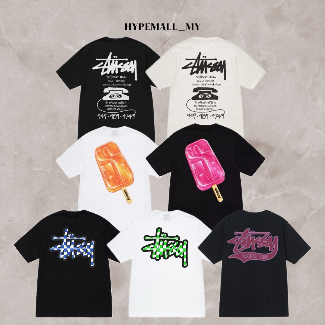 100 Original Stussy Graphic Tee Collection 11 Old Phone Popsicle Checker Stock Slugger Men s Fashion Tops Sets Tshirts Polo Shirts on Carousell