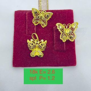 18K Saudi Gold butterfly pendant and Earrings