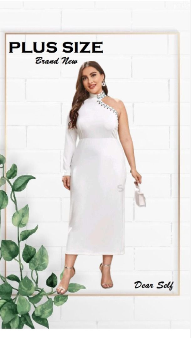 Plus size white asymmetrical dress discount