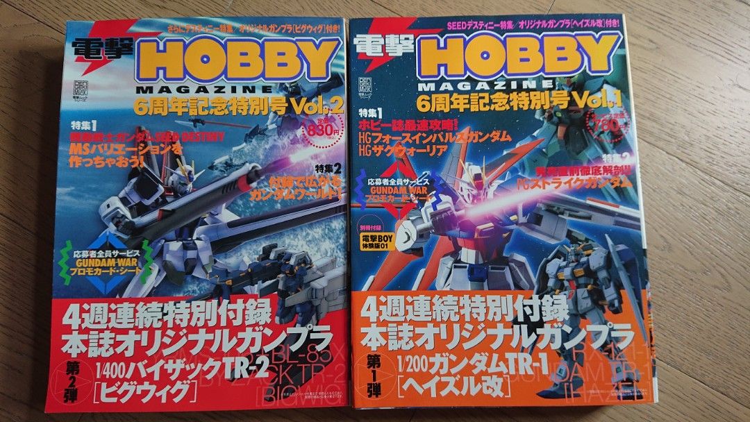 日版電擊hobby 6周年紀念特別號vol. 1,2 書連附錄高達模型1/200 日版電擊hobby 6周年紀念特別號vol. 1,2 書連附錄高達模型1/200
