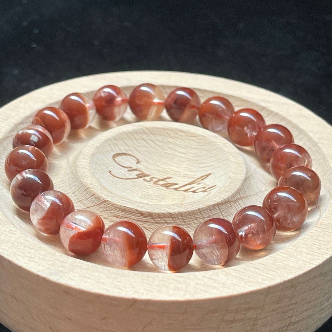 🍁 Red Amphibole Quartz Crystal Bracelet 9.8mm 红兔毛水晶手串半盆 