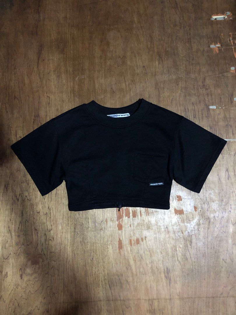 Shop Alexander Wang Cropped Embroidered Mockneck Sweatshirt