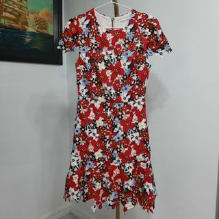 Original Alice+Olivia Imani Red Fit and Flare Floral Lace Dress