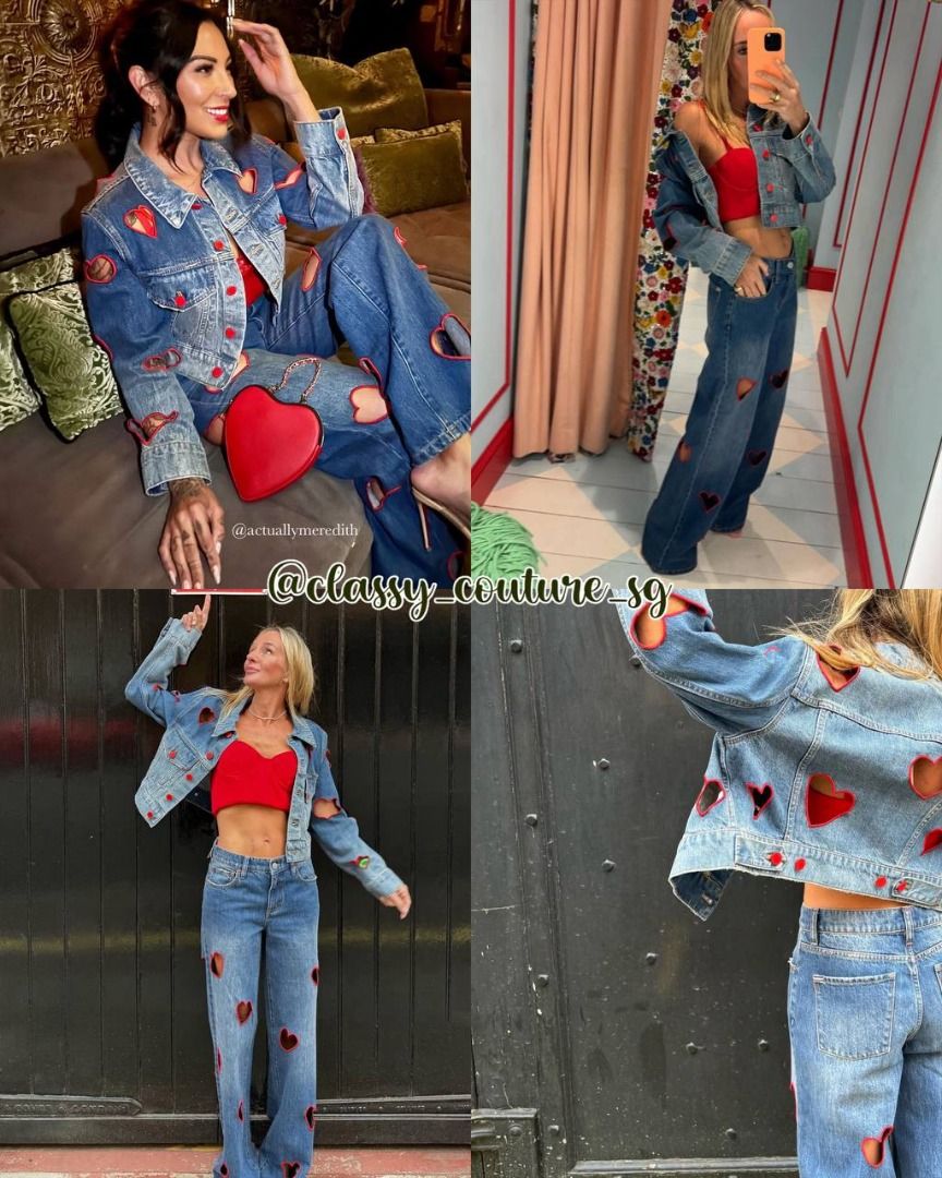 Alice Olivia Jeff Heart Embroidered Cropped Denim Jacket