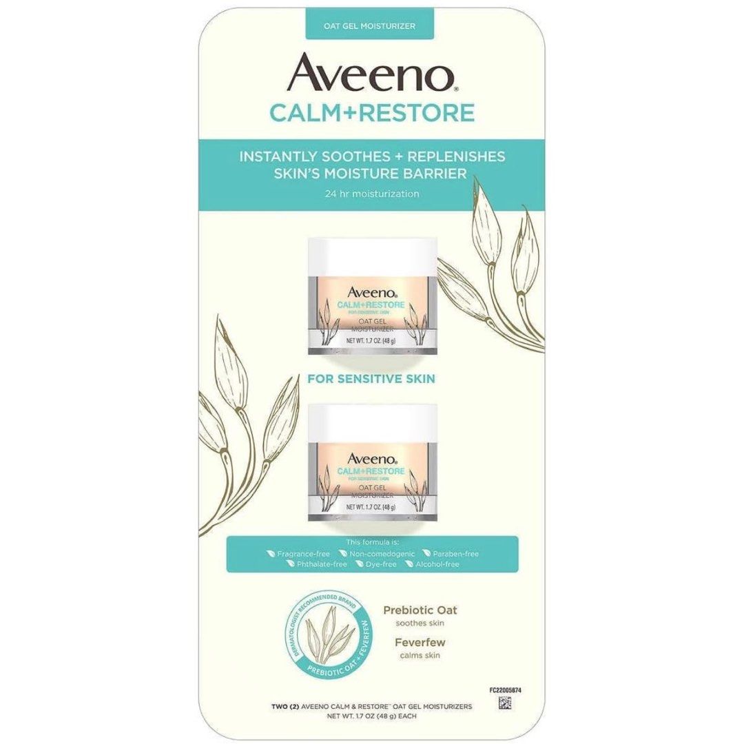 Aveeno Calm+ Restore Oat Gel Moisturizer Twin Pack (Category: Face Care) located in Bulacan. Submitted by packedge (Listing ID 1293910048, Image 1). Description: Twin 1,950 1 Jar 1,150.