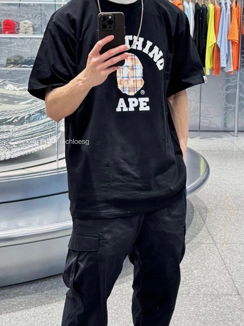BAPE BLEACHED BAPE CHECK COLLEGE TEE, Men's Fashion, Tops & Sets