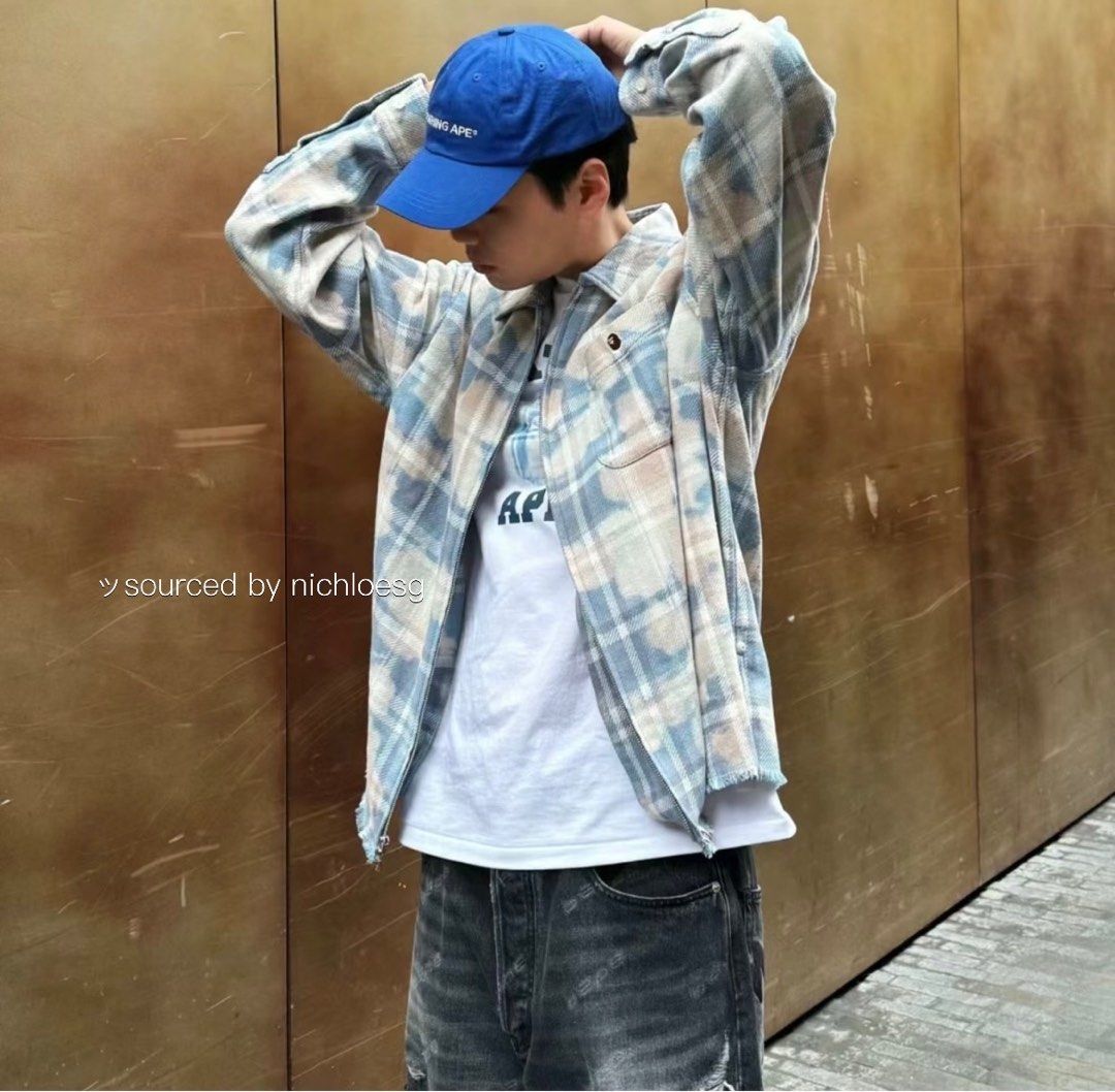 BAPE BLEACHED BAPE CHECK COLLEGE TEE, Men's Fashion, Tops & Sets