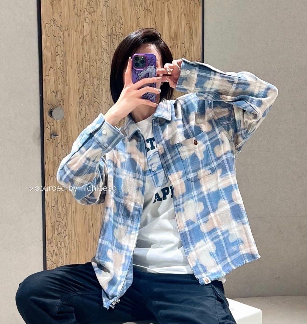 BAPE BLEACHED BAPE CHECK COLLEGE TEE, Men's Fashion, Tops & Sets