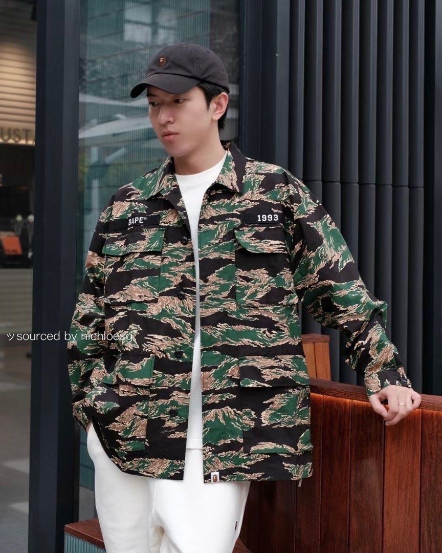 BAPE TIGER CAMO MILITARY SHIRT Men s Fashion Tops Sets Shirts on Carousell