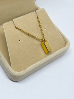 Bar pendant minimalist gold steel necklace with box