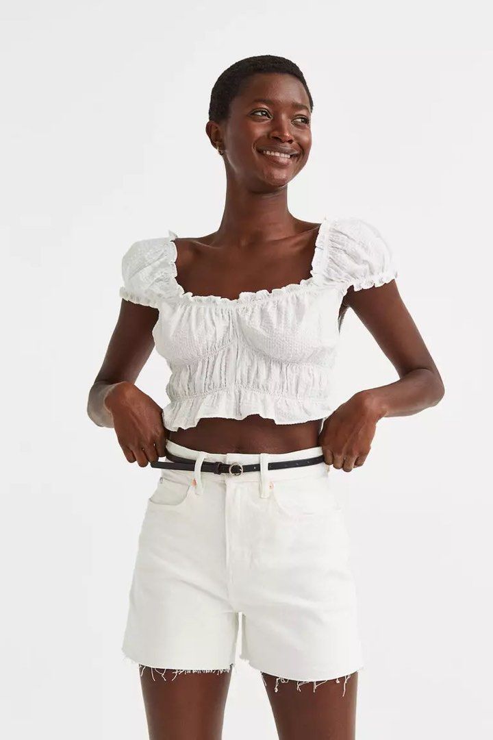 BNWT H M White High Waist Denim shorts Women s Fashion Bottoms Shorts on Carousell