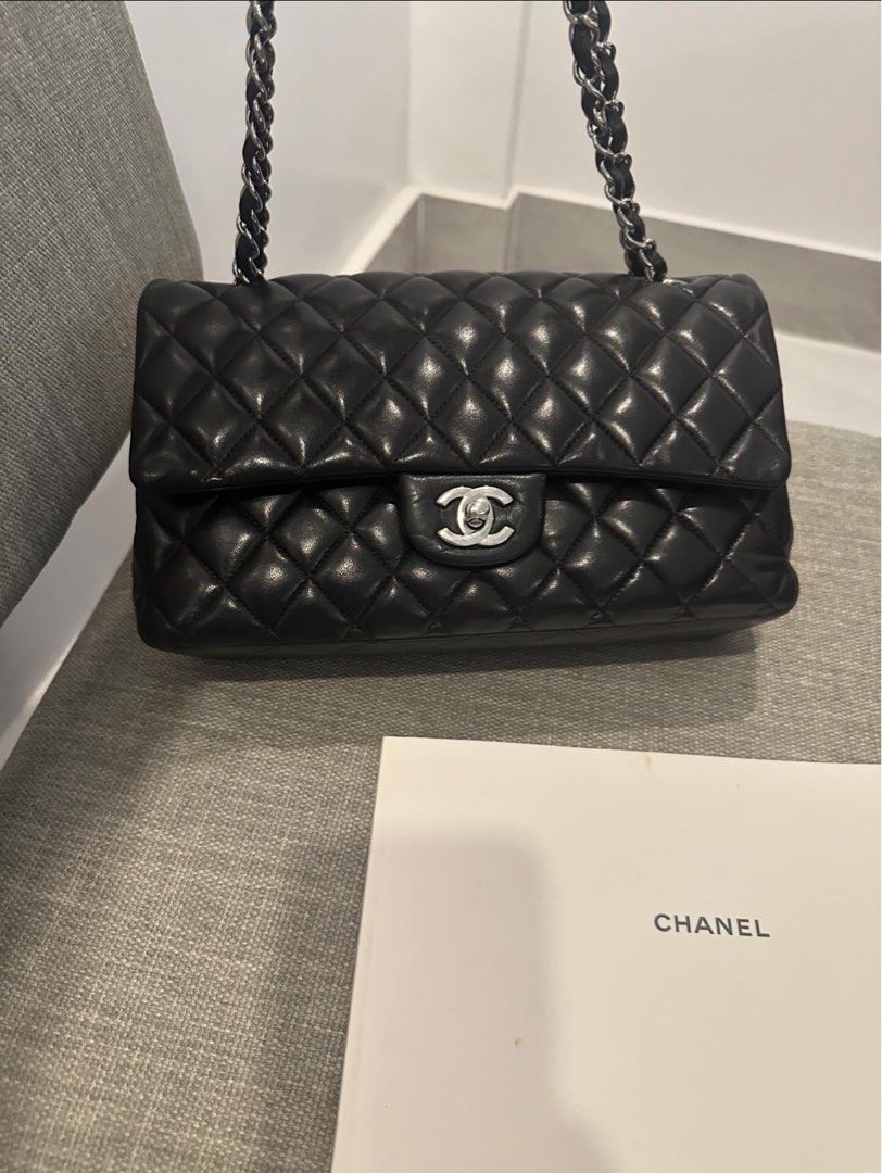 CHANEL BAG (Category: Luxury Bags & Wallets) located in Manila. Submitted by laropa_filipinas (Listing ID 1293769065, Image 1). Description: Chanel double flap Lambskin ( medium size) Silver hardware Complete sis , box , dustbag , paper bag, certificate.