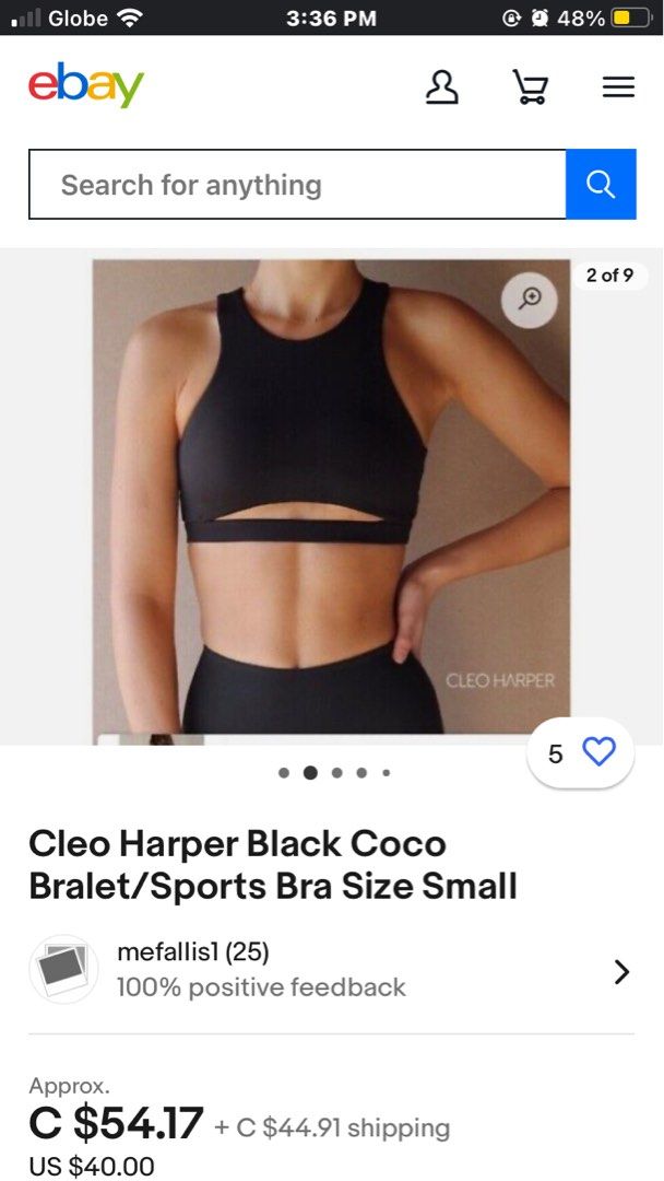 Cleo Harper Black Coco Bralet/Sports Bra Size Small