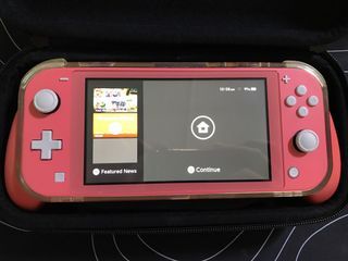 Coral Pink Nintendo Switch Lite with Skull&Co Grips and Case