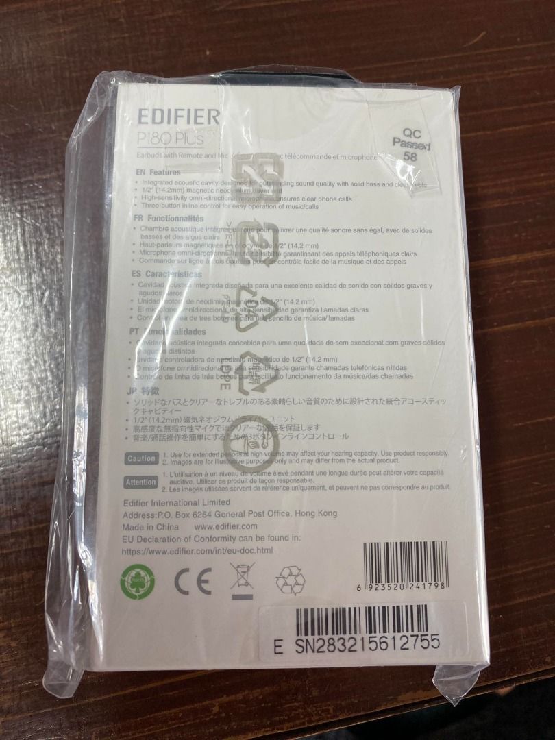 Edifier P180 Plus 3.5mm Wired Earbuds with Remote and Mic (Category: Earphones) located in Pasig City. Submitted by technofuseofficial (Listing ID 1293898391, Image 2). Description: Edifier P180 Plus 3.5mm Wired Earbuds with Remote and Mic Frequency Response 20Hz - 20KHz Sensitivity 97dB Impedance 32Ω Cable Length 1.2m Connection 3.5mm plug Integrated acoustic cavity 1/2" (14.2mm) magnetic neodymium driver unit High-sensitivity and omnidirectiona