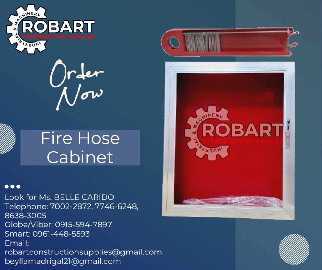 Fire Hose Cabinet (Category: Construction Tools & Equipment) located in Manila. Submitted by bellarobart (Listing ID 1293768855, Image 1). Description: Fire Hose Cabinet, Gauge 18 Dimension: L32” x W27” x H7” - with Hose Rack for 1-1/2" Fire Hose 𝑹𝑶𝑩𝑨𝑹𝑻 𝑪𝑶𝑵𝑺𝑻𝑹𝑼𝑪𝑻𝑰𝑶𝑵 𝑺𝑼𝑷𝑷𝑳𝑰𝑬𝑺 #RobartConstructionSupplies #robartph #constructionmaterials #industrialsupply Office Address: 1405 Yuseco St. Sta Cruz Manila SEND US MESSAGE FOR I