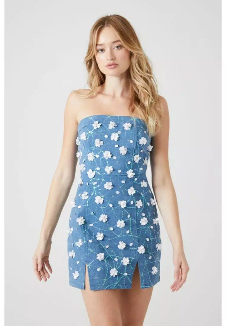 princess polly baby blue dress Forever 21 Blue Stretch Denim Jean Dress Women's Size Small NWT