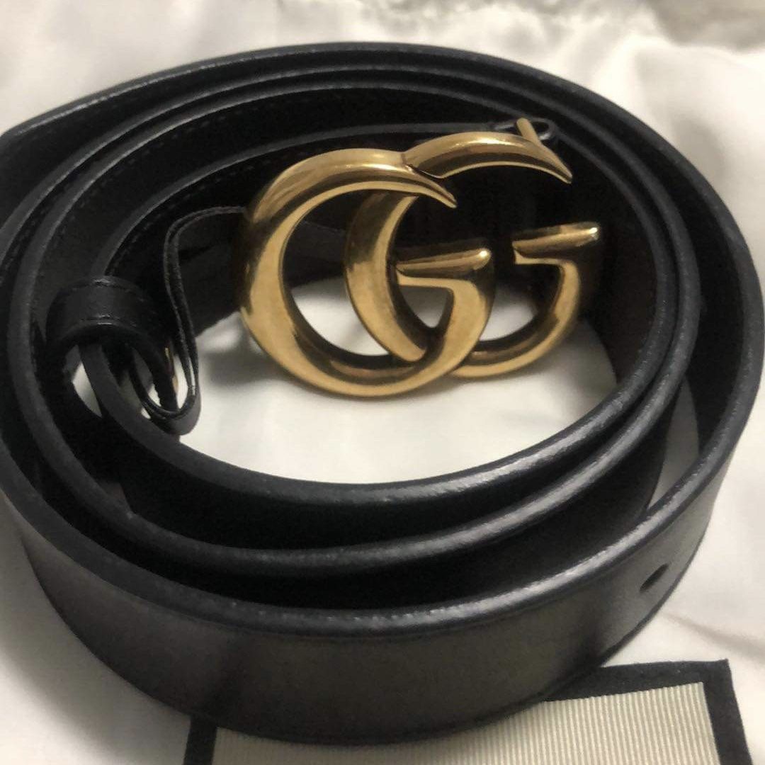 Gucci leather belt with double g deals