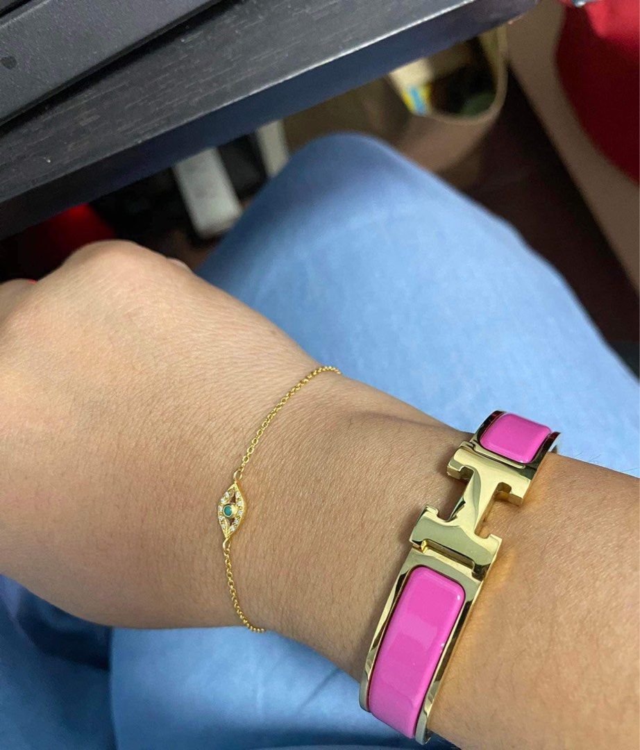 Hermes Clic H Bracelet PM Size Black & Light Pink (Category: Luxury Accessories) located in Makati City. Submitted by andeng28 (Listing ID 1293917566, Image 2). Description: Hermes Clic H Bracelet Tiffany Blue: Brandnew. With Paper Bag inclusion only.