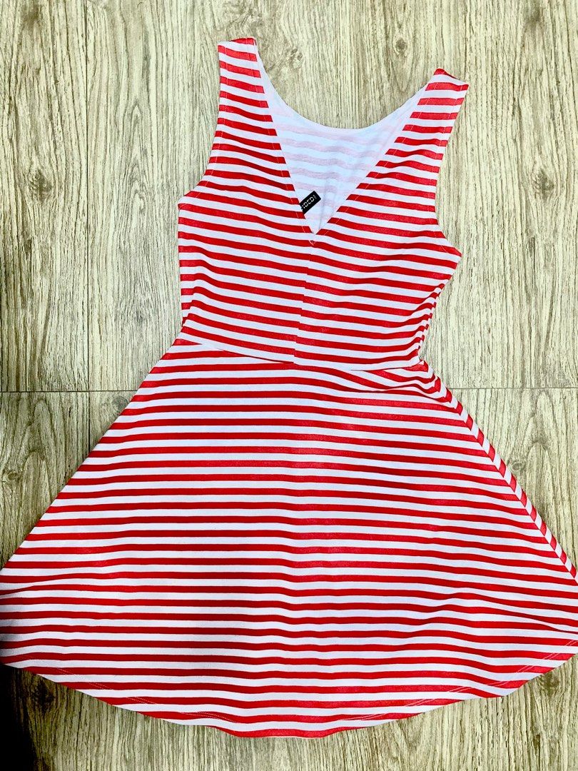 H M Red Stripes Skater Dress Women s Fashion Dresses Sets Dresses on Carousell