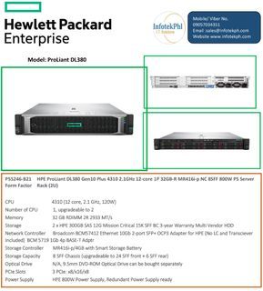 HPE ProLiant DL380 Gen10 Plus 4310 2.1GHz 12-core 1P 32GB-R MR416i-p NC 8SFF 800W PS Server